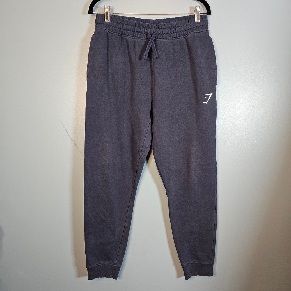 Gymshark Men's Crest‎ Joggers Sweatpants Medium Navy Blue Logo Athletic Comfort